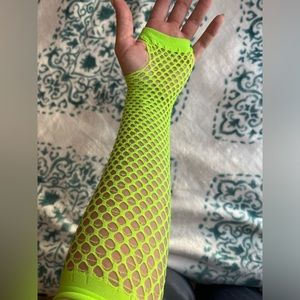 Neon UV rave fishnet dance gloves sleeves